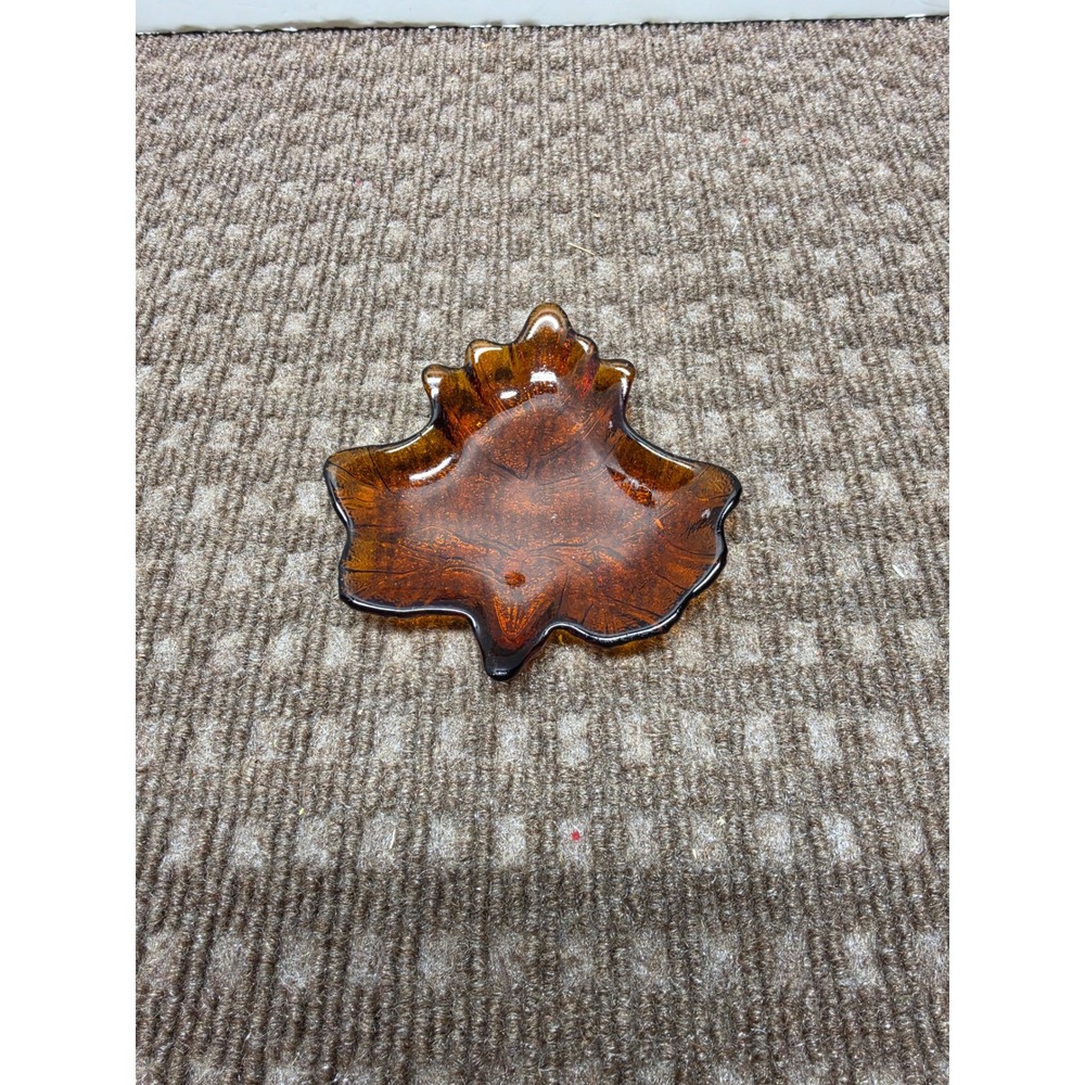Amber Glass Maple Leaf Trinket Dish Fall Decor Orange Brown Leaf Tray 4.5 Inch